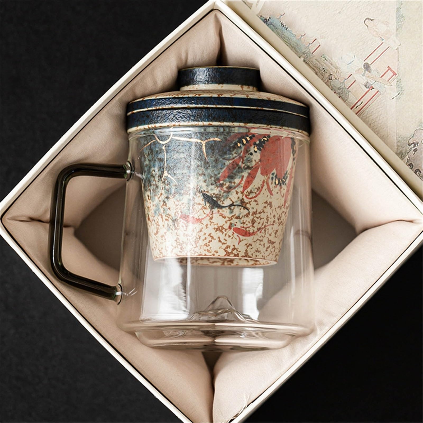 Tasse à thé en céramique avec filtre infuseur amovible et couvercle assorti, avec poignée incurvée confortable, coffret cadeau complet for thé en vrac et café quotidien