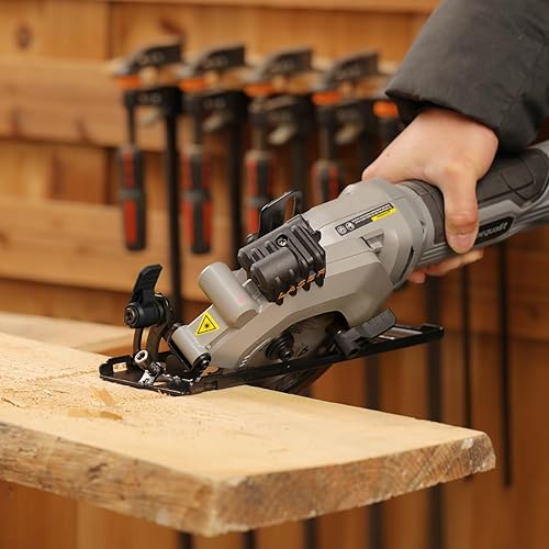 Miniatura 7 de Inequalit Sierra circular mini, sierra compacta con cable de 4 amperios 3500RPM con hojas TCT de 24T de 4-12 pulgadas, guía láser, guía de rotura,