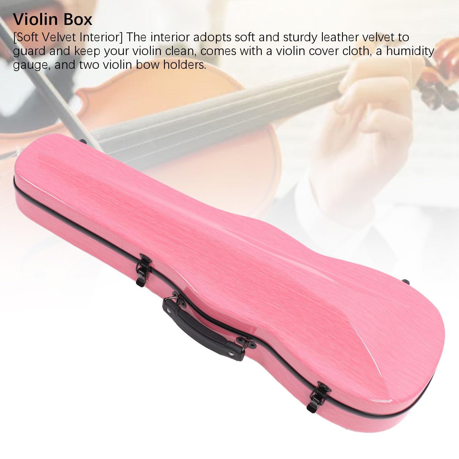 Estuche para Violín 4/4 Estuche Rígido Liviano de Fibra de Carbono Rosado para Violín de Tamaño Completo con 2 Correas e Higrómetro