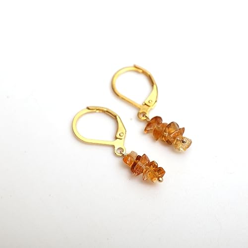 Miniatura 7 de Gempires Citrine 5 chips Leverback Dangling Earrings for Women, Dangle Drop Crystals Earrings, Hoop Earrings, Gift for Her, November Birthstone,