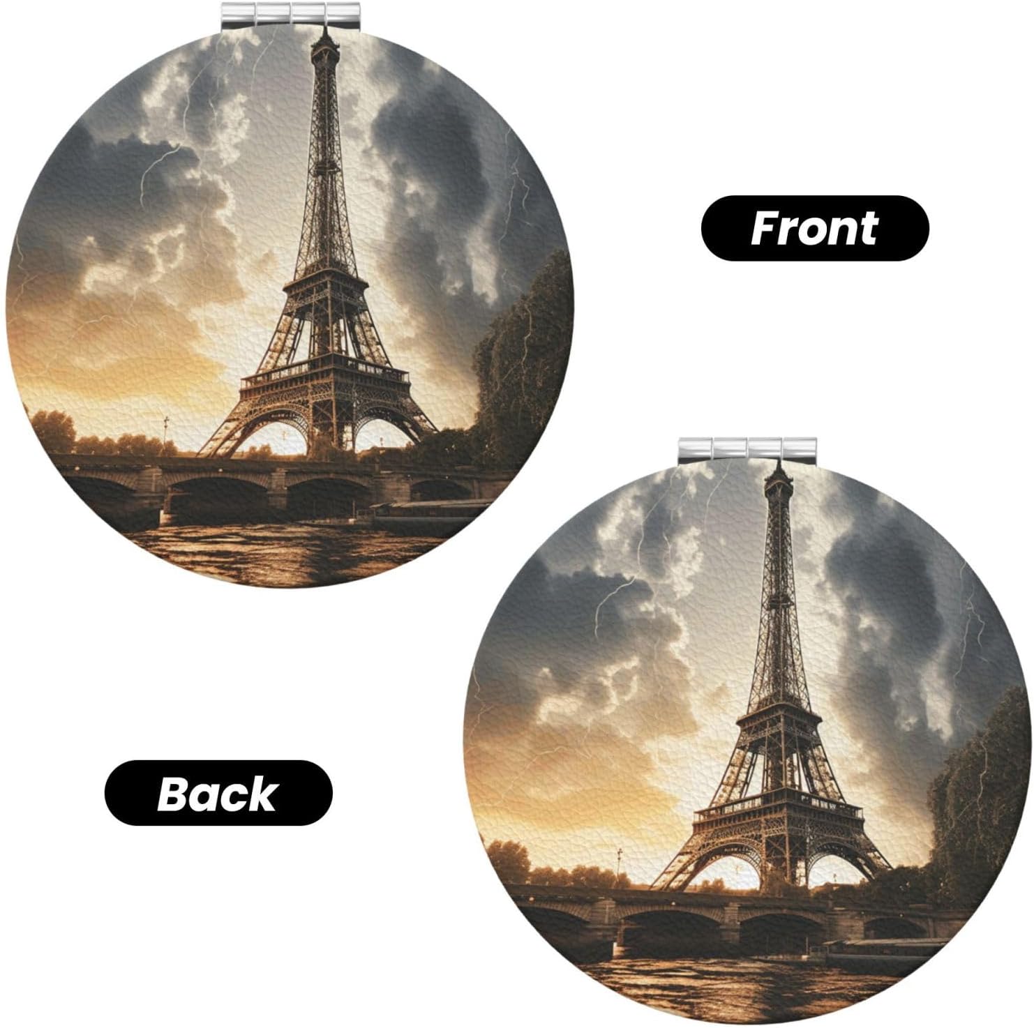 Eiffel Tower Compact Mirror for Purse, Double-Sided 2X/1X Magnifying Mirror for Women Men, Travel Makeup Mirror for Handbag, Handheld Vanity Mirror for Gift image 2