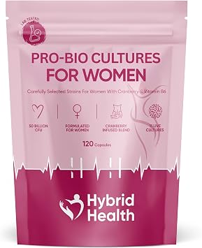 Hybrid Health Pro-Bio Cultures for Women - 2 Months Supply, 50 Billion CFU, 11 Live Cultures with Fibres, Cranberry & Vitamin B6, Multi-Strain Bio Cultures Complex, Vegan