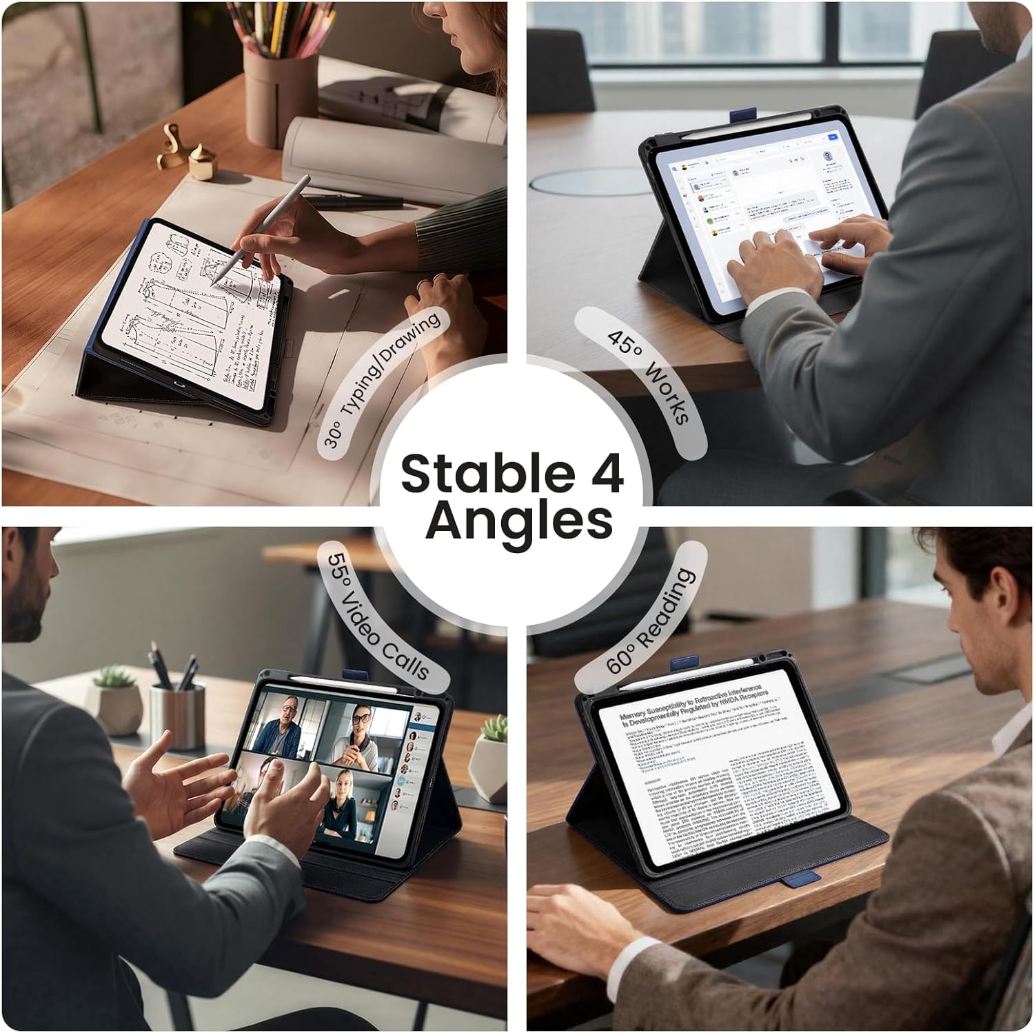 Handcrafted Case for iPad Pro 13 Inch M5 2025/M4 2024 with Pencil Holder & Hand Strap & Pocket,Auto Sleep/Wake,Magnetic Closure,Multi Angles Stand Cover,Protective Folio PU Leather,Dark Blue - Image 4