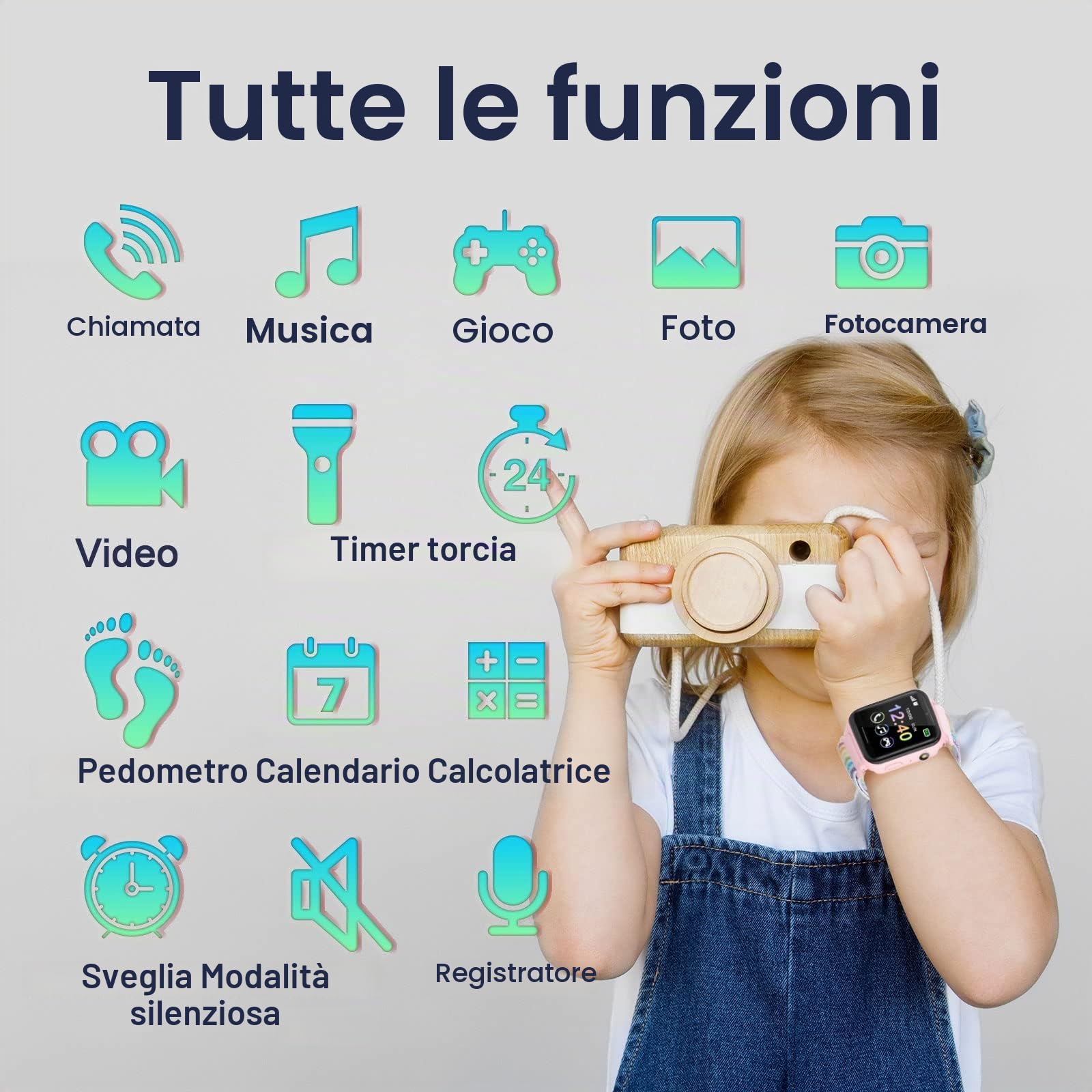 PTHTECHUS Smartwatch per Bambini, Telefono Smartwatch con Lettore Musicale per Ragazzi e Ragazze Giochi SOS Contapassi Touchscreen Fotocamera Orologio per Bambino 4-12 Anni Regalo