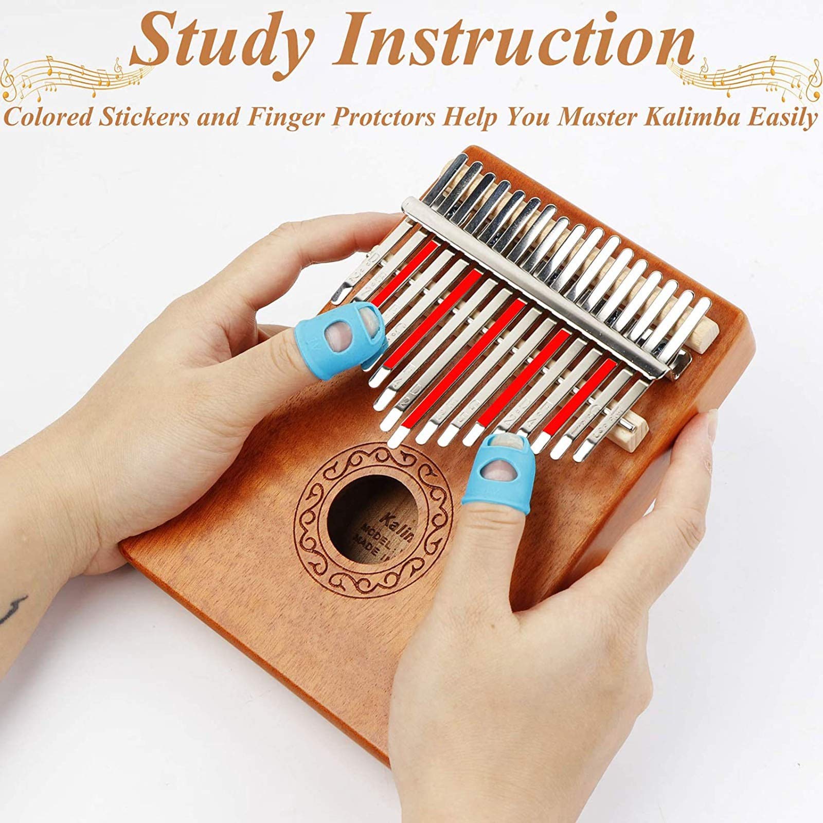 Professionelle 17 Schlüssel Thumb Piano Kalimba, Natürliche Mahagoni Massivholz Mbira Finger Piano Musikinstrument Geschenke für Kinder Erwachsene Anfänger (Color : Red)