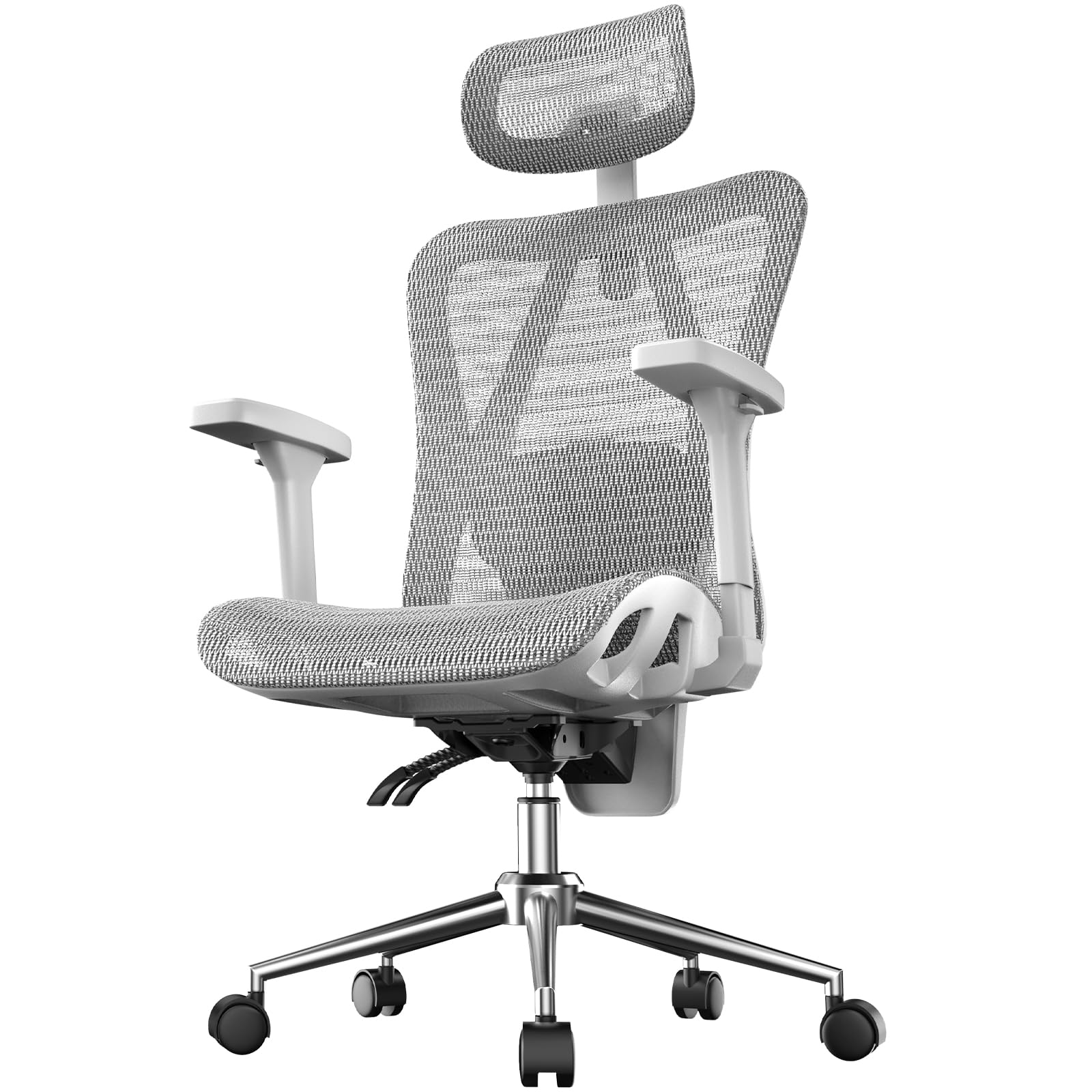 naspaluro Ergonomischer Bürostuhl, Schreibtischsessel mit Kopfstütze, 3-stufig Verstellbarer Rückenlehne, Stabiler Drehstuhl bis 150kg belastbar, Computerstuhl für Büro und Homeoffice, Weißgrau