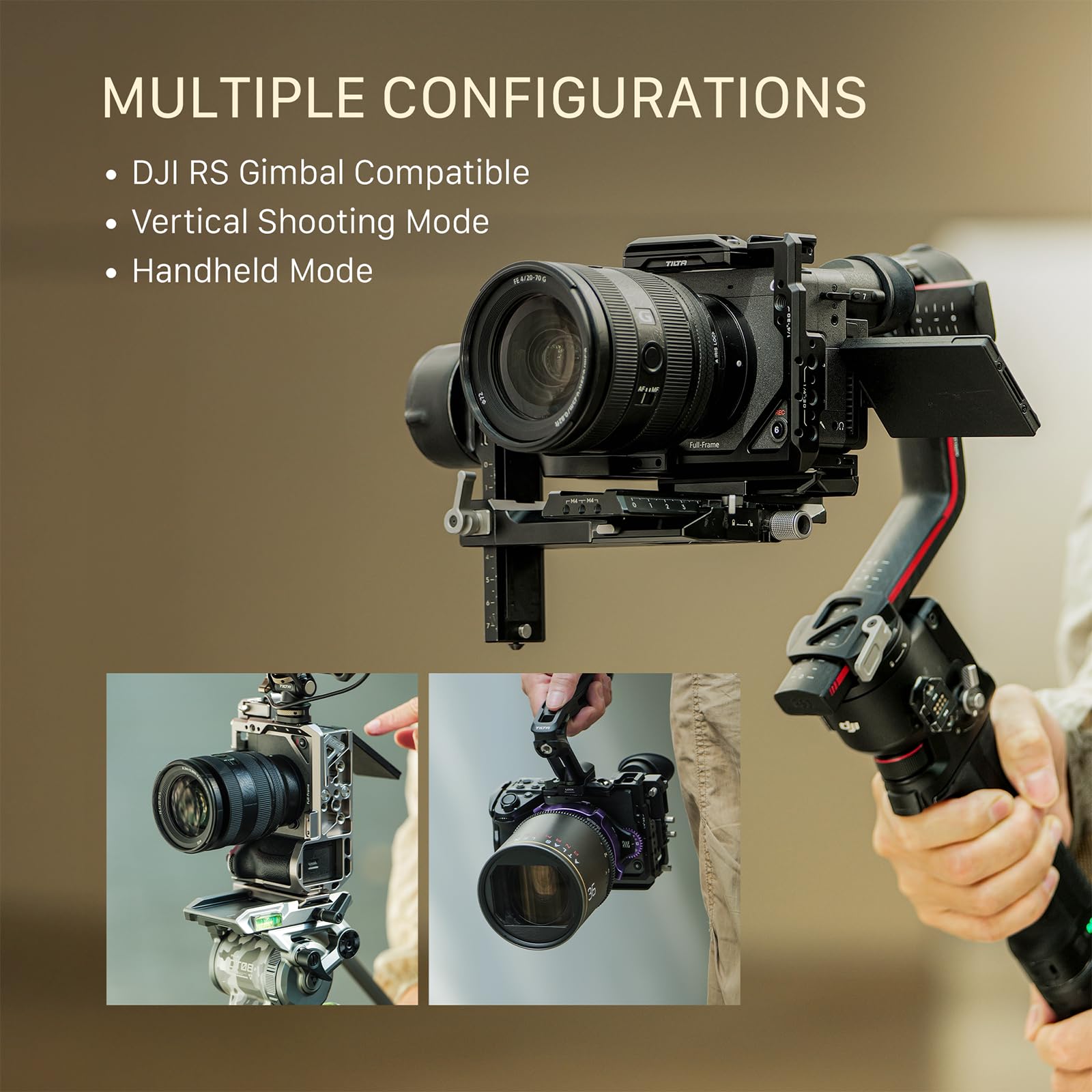 Tilta FX2 Cage, gabbia completa per fotocamera compatibile con il kit base Sony FX2 con impugnatura superiore Xeno, guida NATO, filettature 1/4“-20 e 3/8”-16 - Grigio titanio TA-T88-B-TG