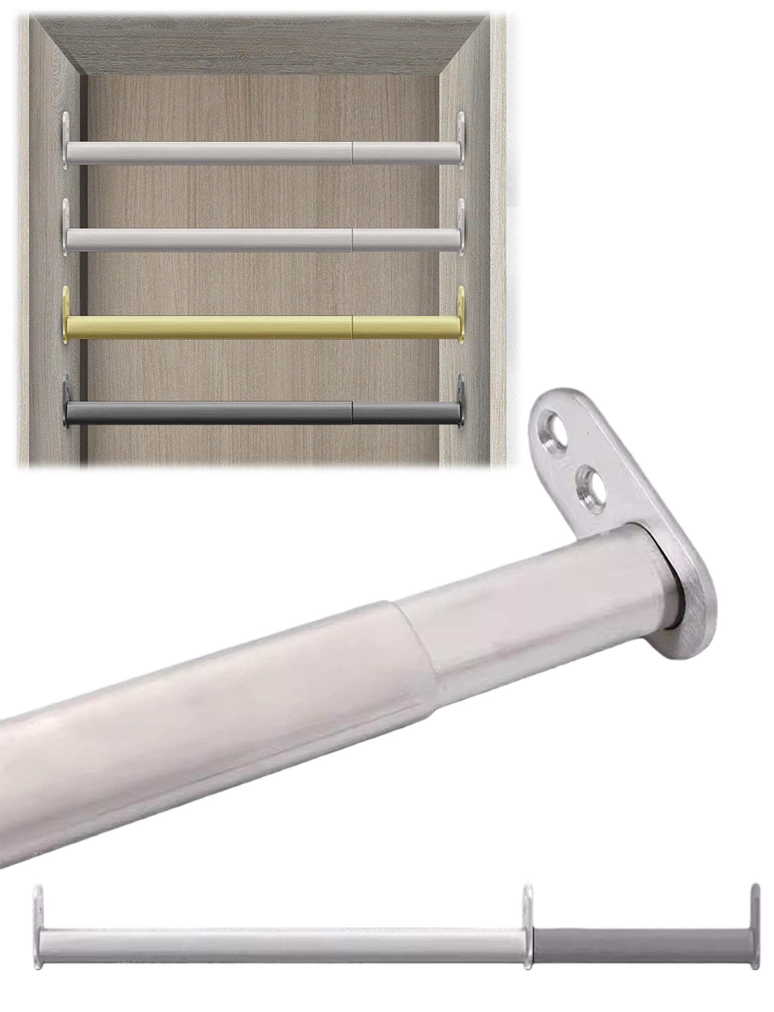 Wardrobe Rail, Stainless Steel Telescoping Closet Rod Multicolor Adjustable 40-140cm(Silver,31.5-55.1in/80-140cm)