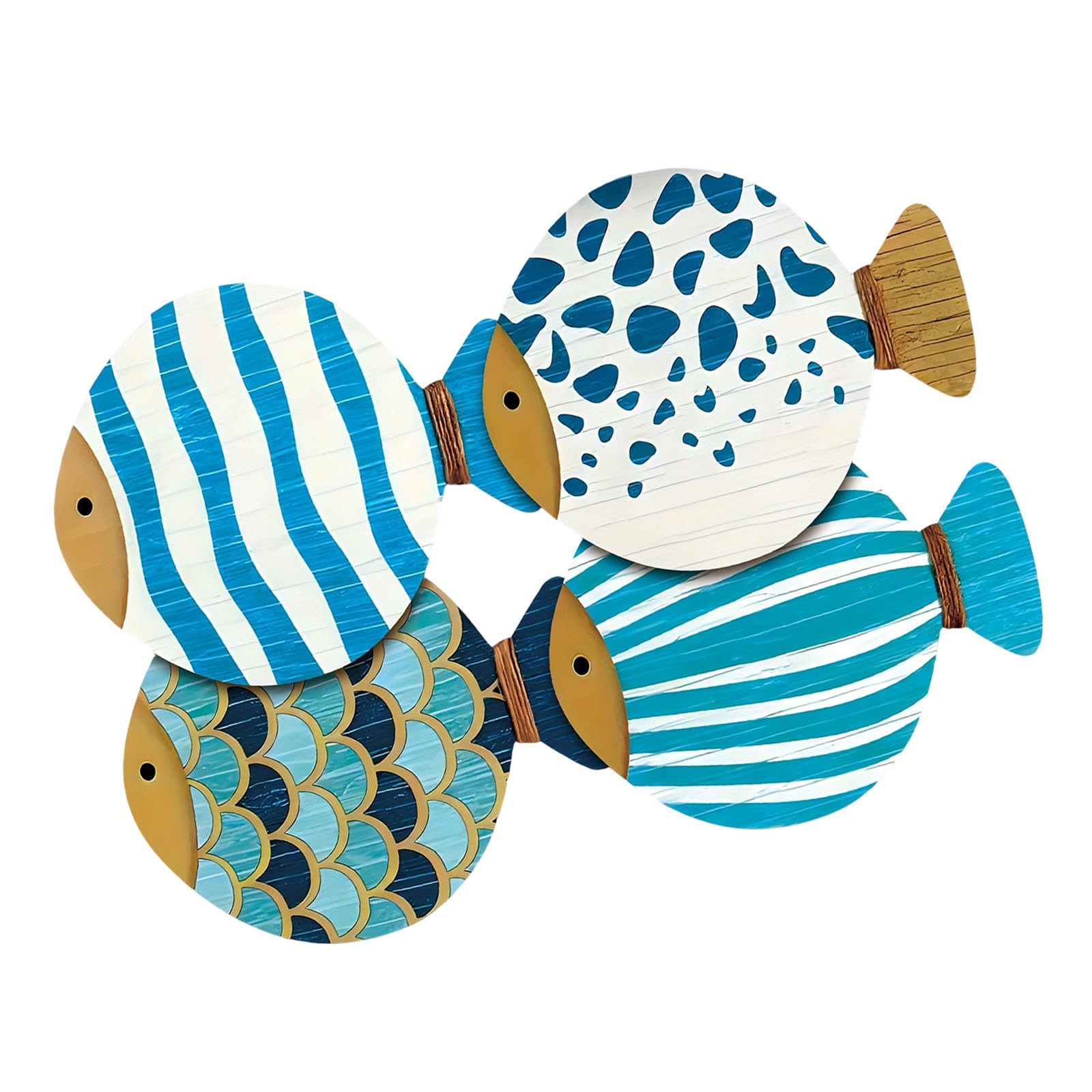 Jazuaiao Oaken Drink Drinkholders Set of 4 Fish Art Plan Heat Immune Face for Coffee Tisane Cups Not Slip Drink Drinkholders Wood