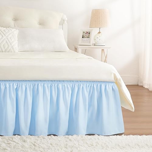 Vista 20 de Falda de cama RIMELA tamaño Queen color verde bebé con caída de 15 pulgadas, falda elástica envolvente, volante que protege contra el polvo