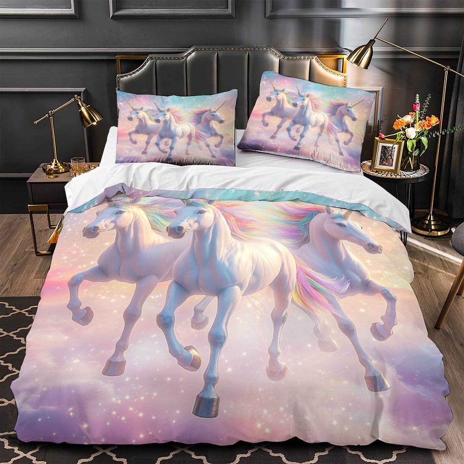 Housse de Couette Licorne Hypoallergénique Contre les Allergies - Parure Douce pour la Peau