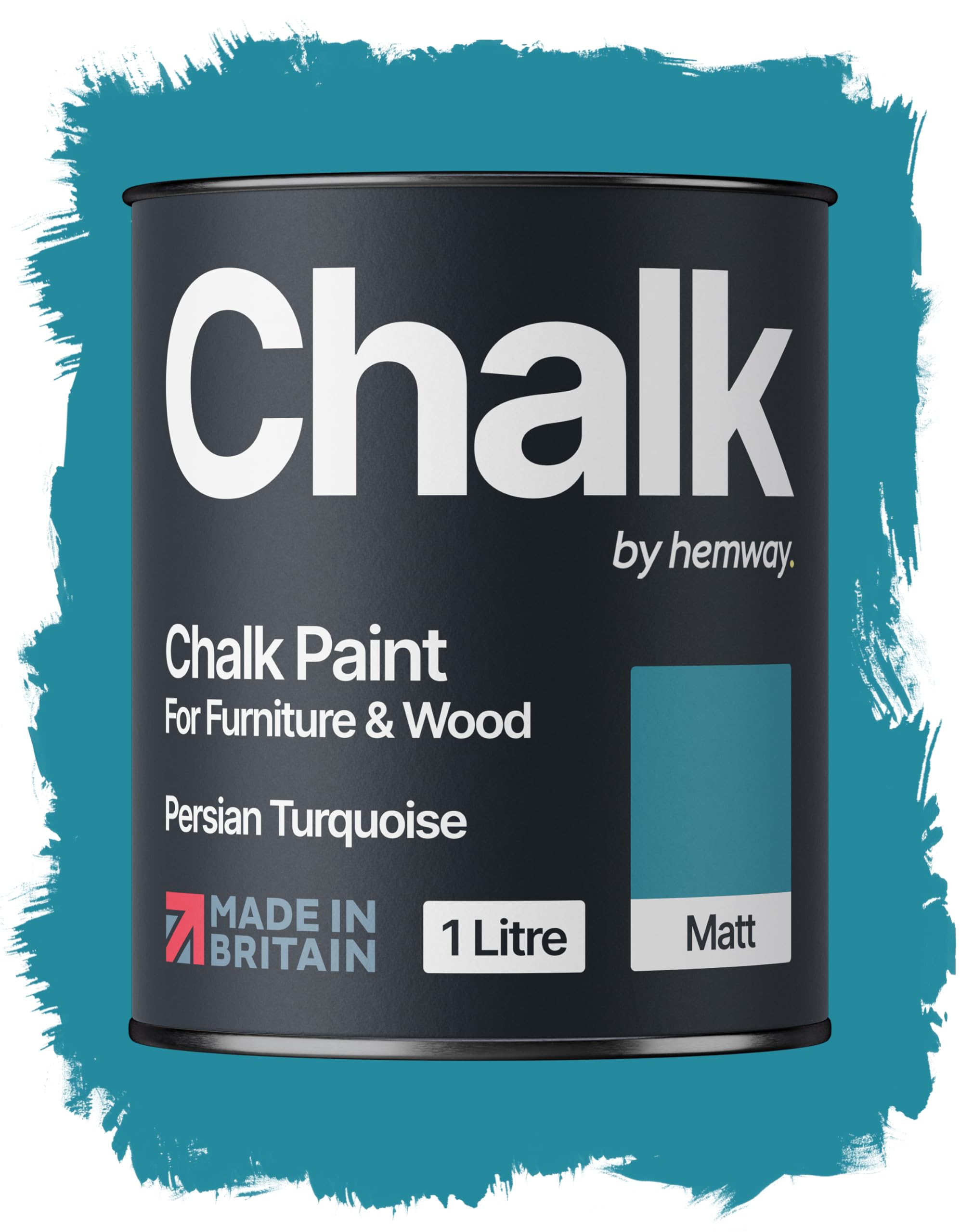 Hemway Chalk Paint Persian Turquoise 1L, Furniture Paint, Matt Finish Shabby Chic, Chalk Furniture & Walls, Quick Dry & 1 Coat