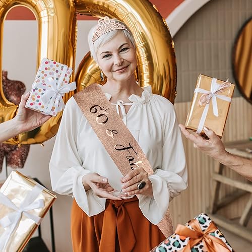 Miniatura 2 de CIEHER Juego de banda y tiara de 60 cumpleaños, decoraciones de 60 cumpleaños para mujer, corona de cumpleaños 60 para mujer, banda de 60 cumpleaños