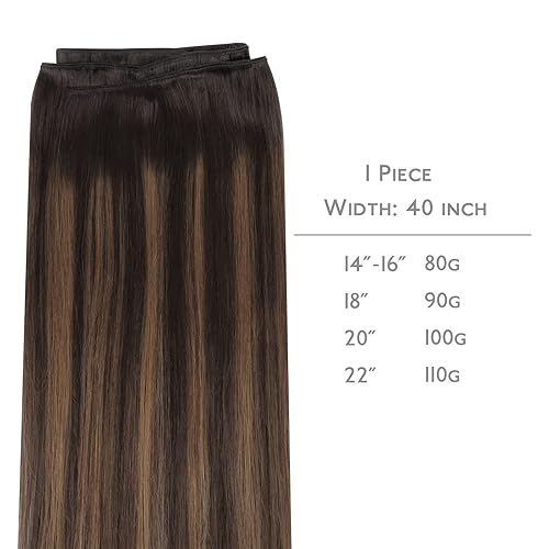 Miniatura 2 de WENNALIFE Extensiones de cabello humano real para coser, 18 pulgadas, 3.16 onzas, balayage, color marrón oscuro a castaño atado a mano, extensiones