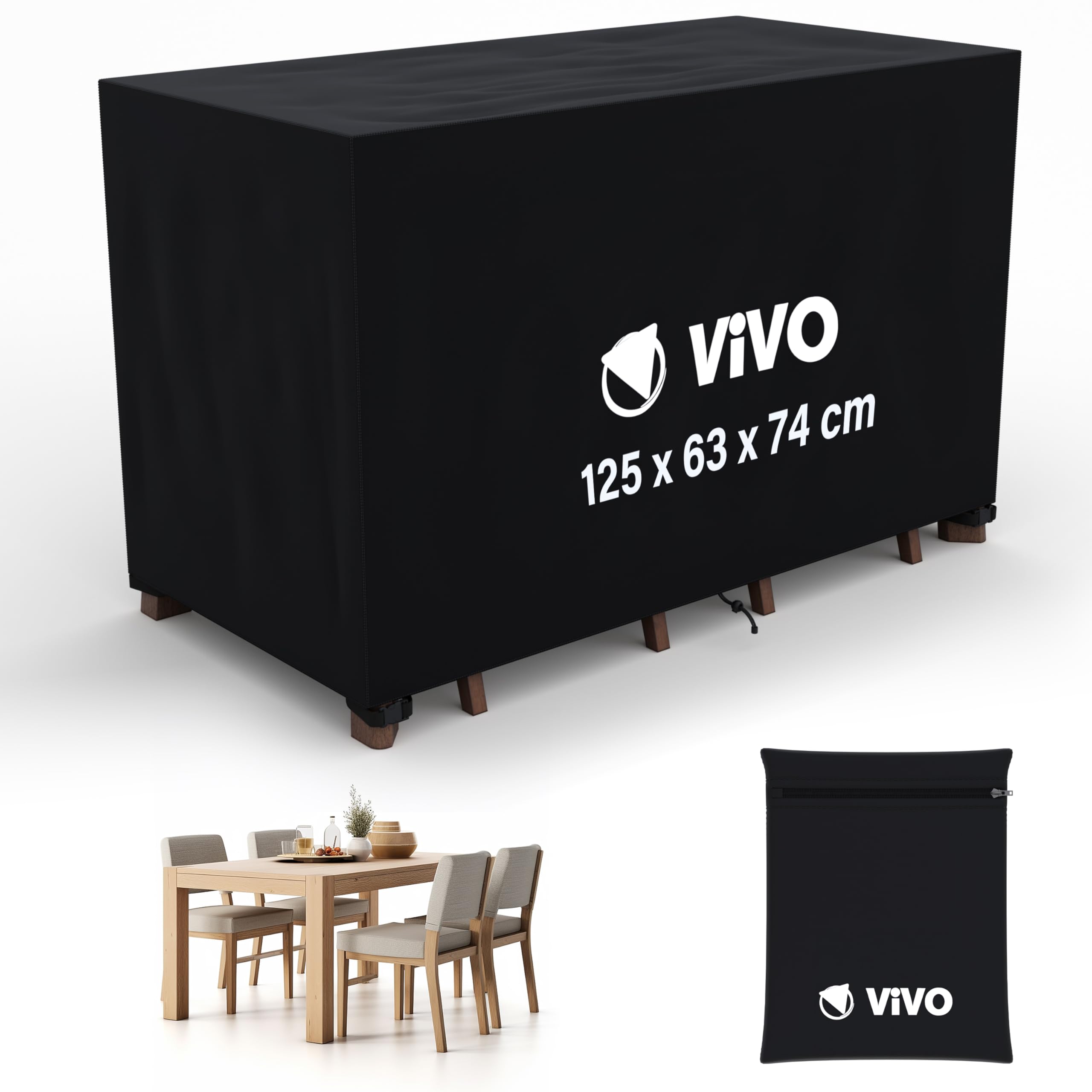 Vivo Technologies Black Garden Furniture Covers 125X63x74cm Rattan Sofa Table Chair Set Cover Tear Resistant Oxford Fabric 420D Heavy Duty Oxford Fabric Anti-Uv Outdoor Patio Table Cover With Air Vent For Chair And Table