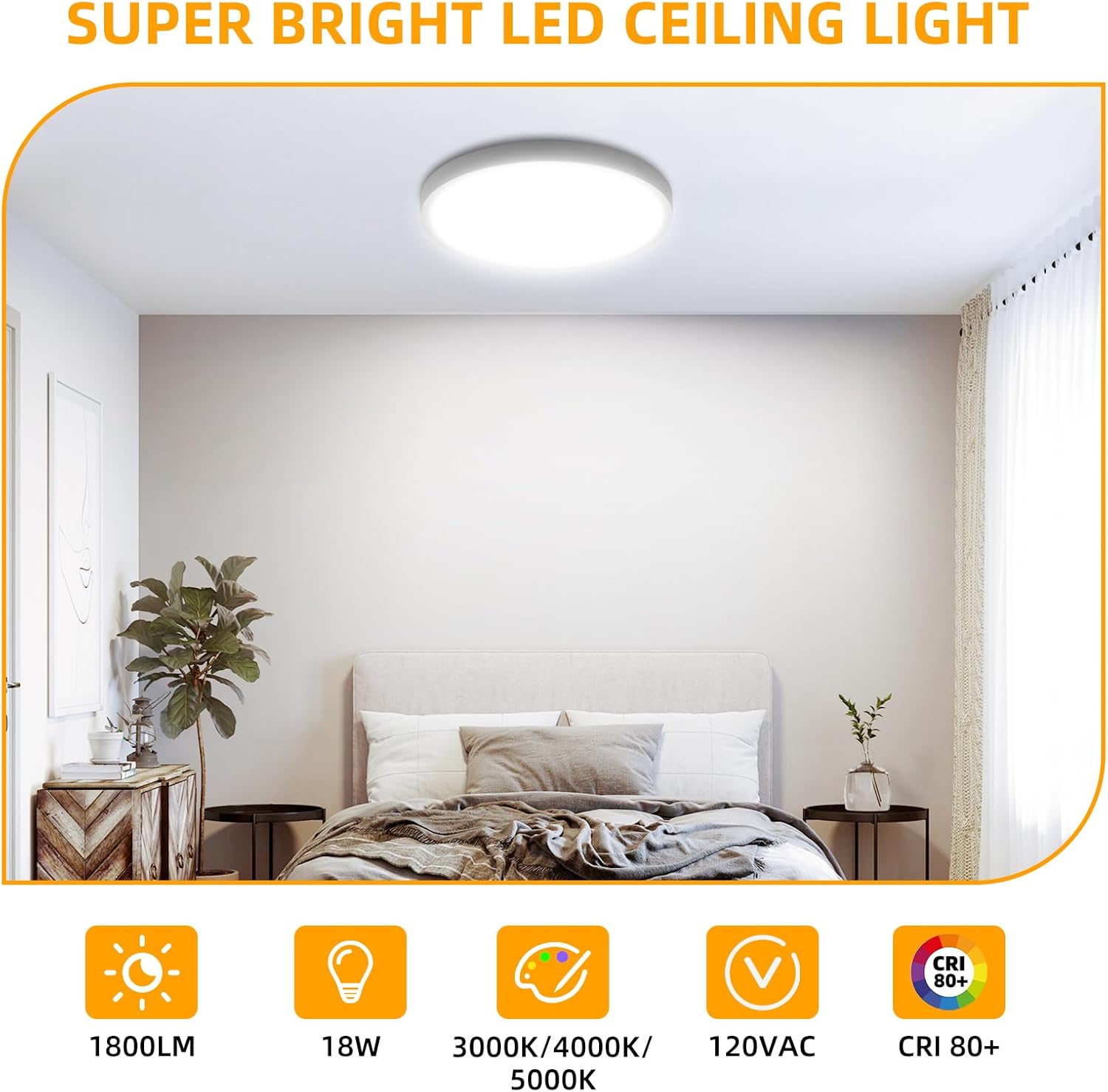 Hlite 4pack 9 Inch Flush Mount LED Ceiling Light Fixture,18W 1800LM Super Slim Light Fixtures Ceiling Mount 3000K/4000K/5000K 3CCT Selectable,Light Fixtures for Kitchen,Bedroom (White)