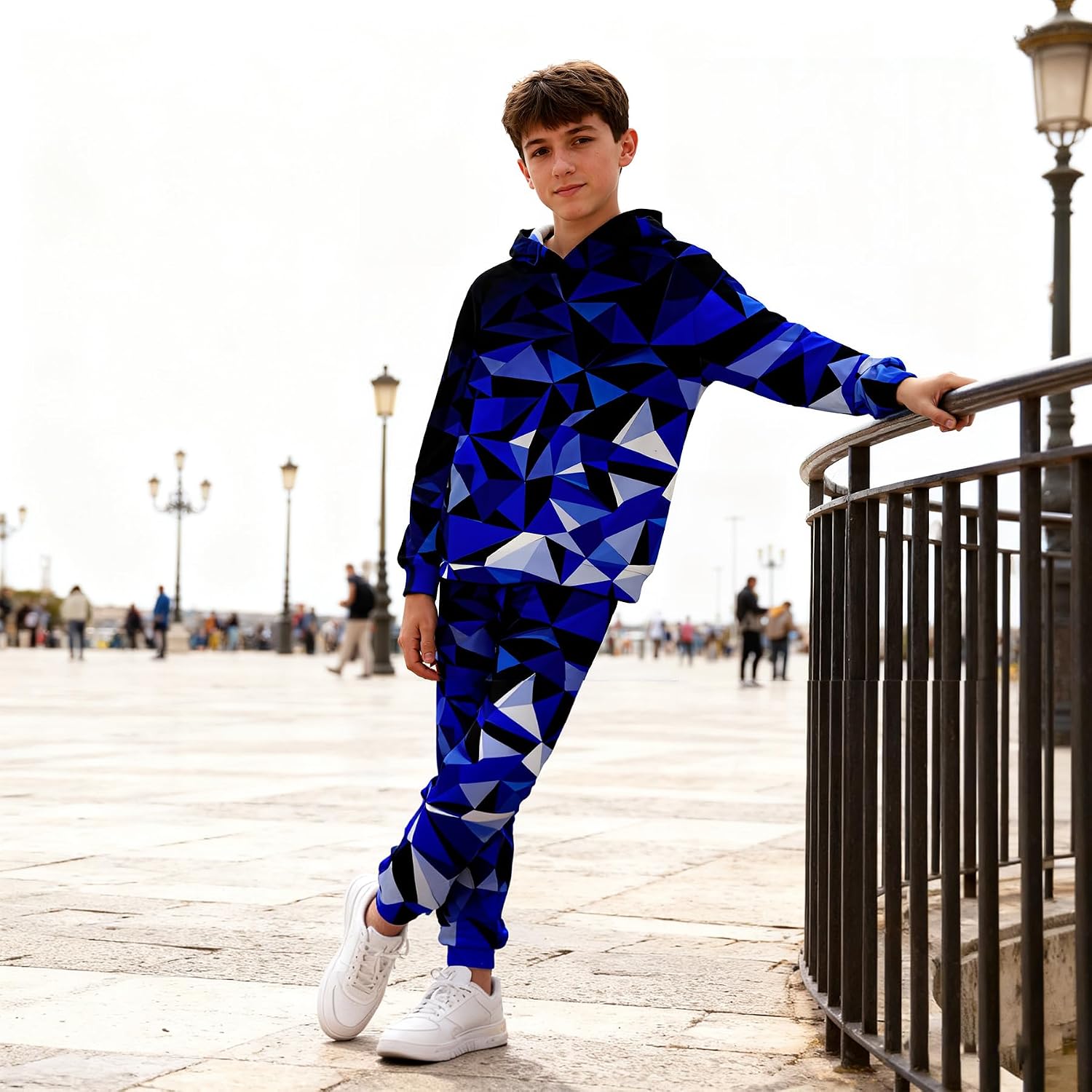 uideazone 5-14T Boys Hoodie Pant Sets Sweatsuit 3D Print Hooded Sweatshirt Sweatpant Set Kids 2 Piece Outfits Tracksuit