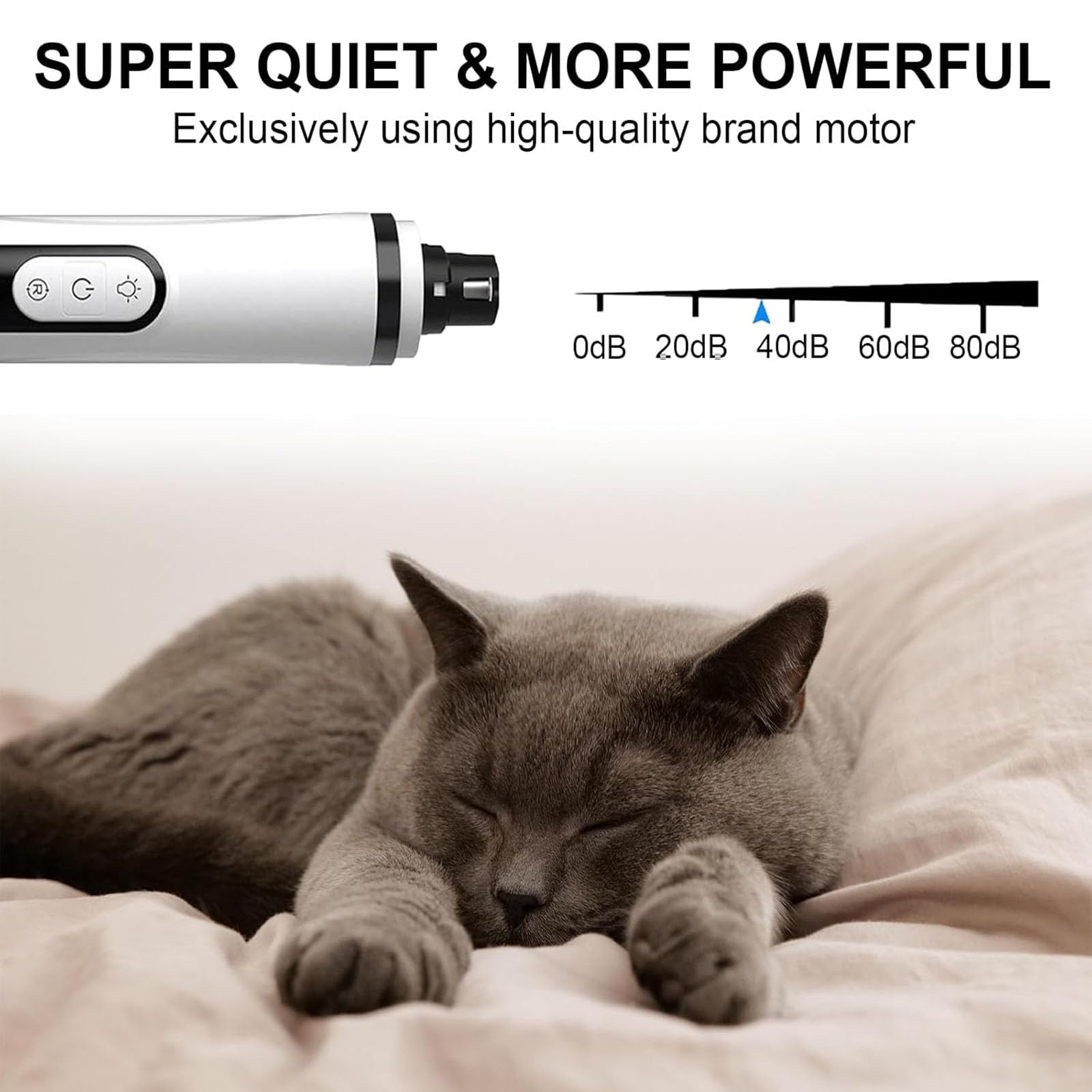Ayland Silent Groom Pro Nail Grinder, 2025 New Nail Grinder for Dogs and Cats with LED Light & 3 Speeds, 2000mAh USB Rechargeable Dog Nail Trimmer for Thick Nails (1pc+2 Heads) - image 7