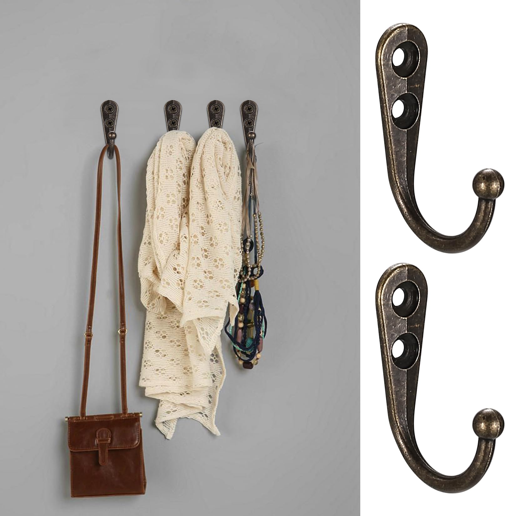 5 Piezas Ganchos Percheros de Pared, Vintage Perchas Pared de Bronce, Ganchos Pared, Colgadores Pared de Retro, Ganchos para Colgar Ropa Abrigos Llave Cocina Baños Armarios, con Tornillo