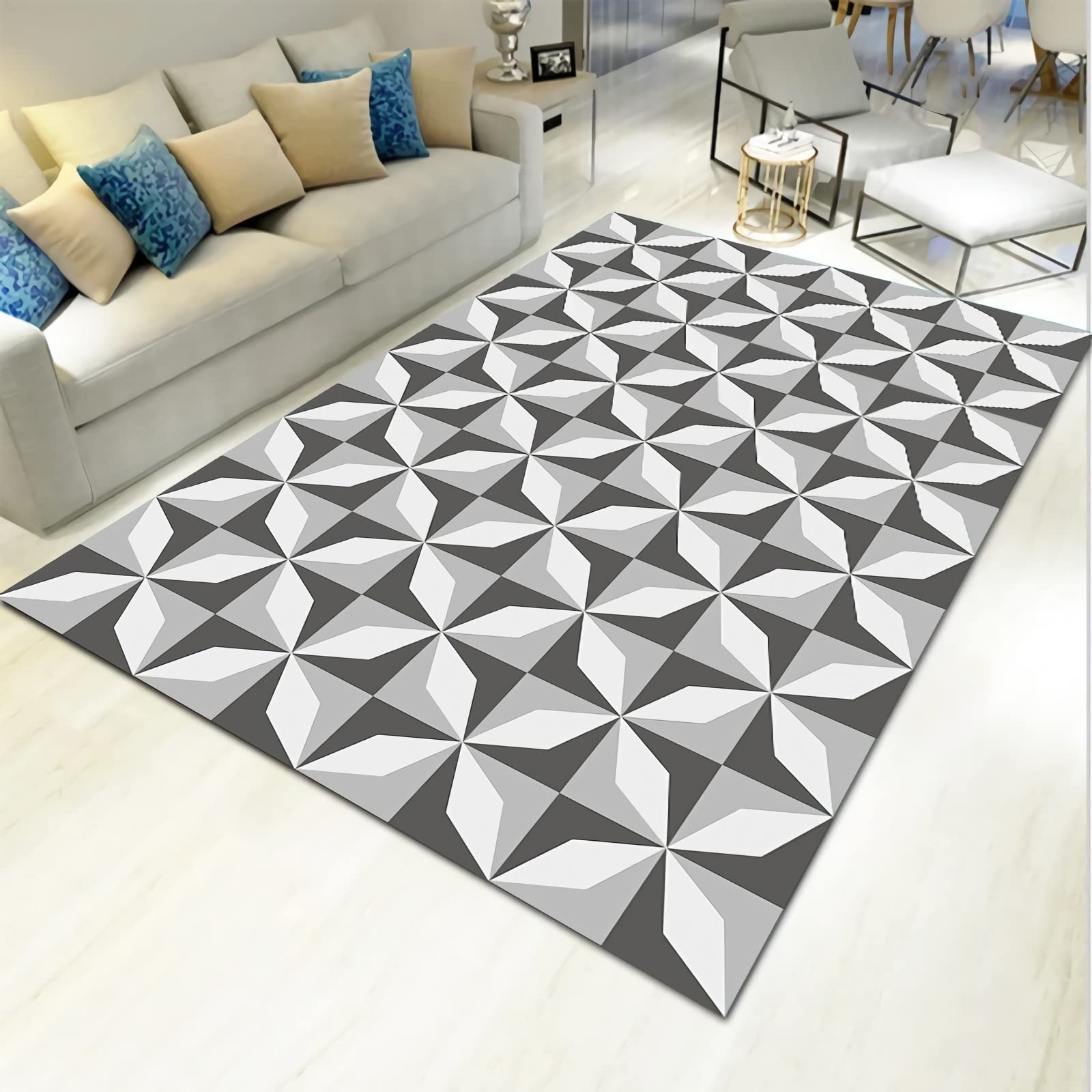 Dywan oitdoor dywan, czarny szary geometryczny wzór trwały zmywalny dywan bieżnik, dywaniki do salonu 120 x 160 cm