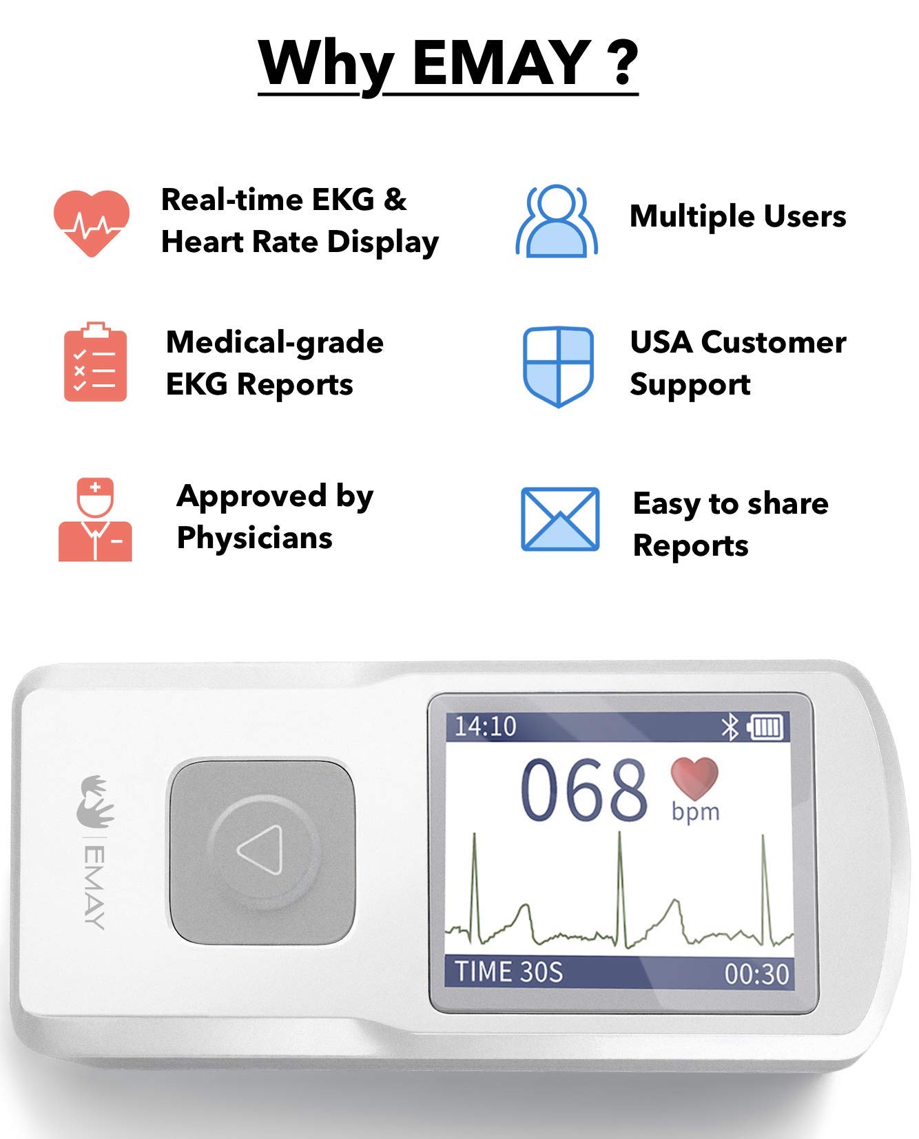 EMAY Portable EKG Monitoring Device (for iPhone & Android, Mac