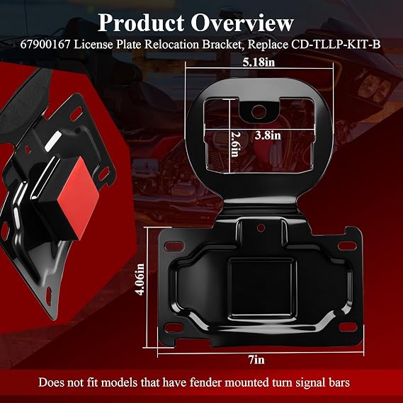 67900167 License Plate Relocation Bracket for Harley Davidson Electra Glide