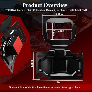 67900167 License Plate Relocation Bracket for Harley Davidson Electra Glide