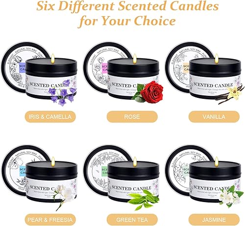 Miniatura 8 de Juego de 6 velas perfumadas de regalo para mujeres y hombres, paquete de 6 velas de aromaterapia para el hogar, vela de soja natural, cesta de