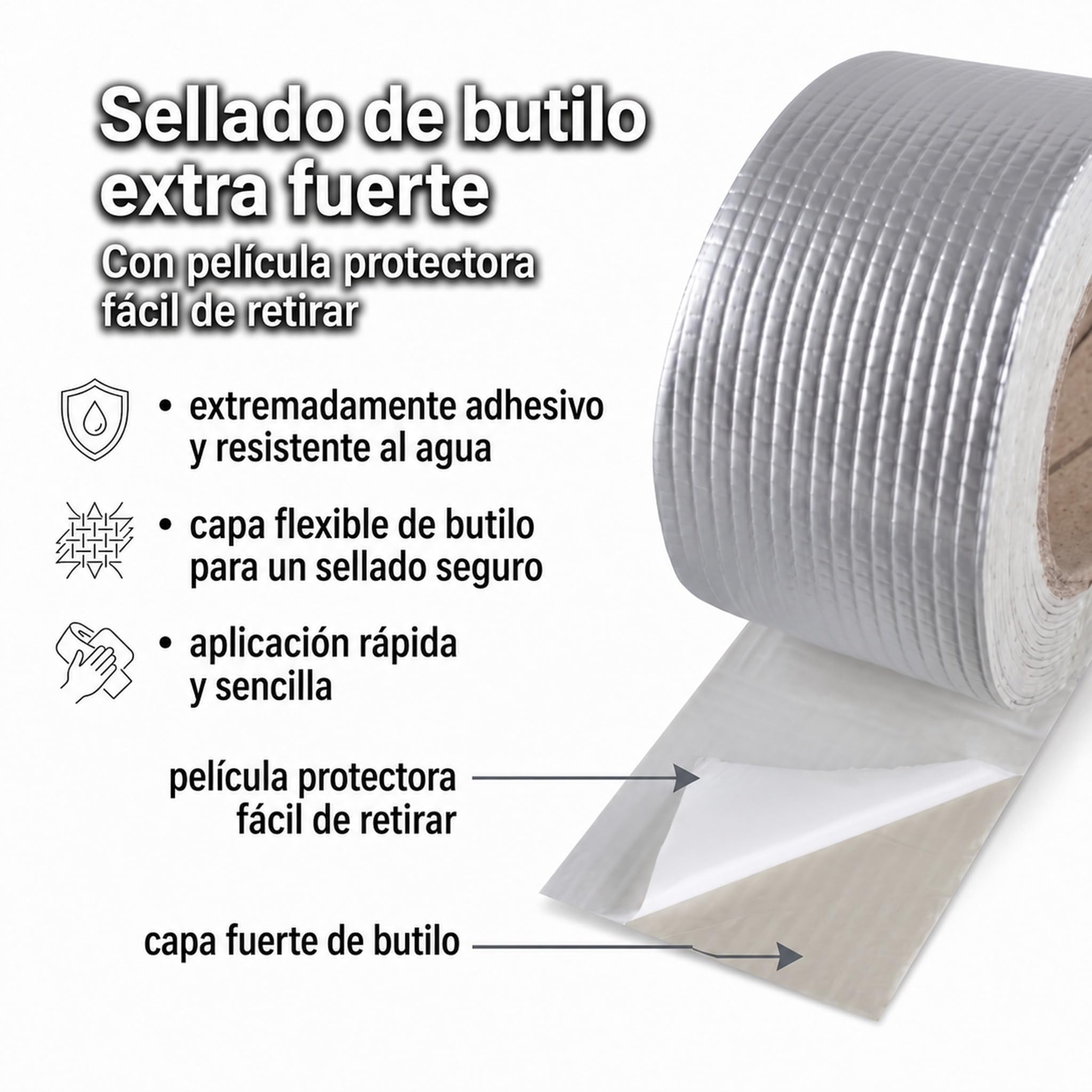 Cinta de butilo impermeable, adhesiva y de sellado subacuática para tejados, paredes, ventanas y más, hecha de caucho butílico (5 cm x 5 m)