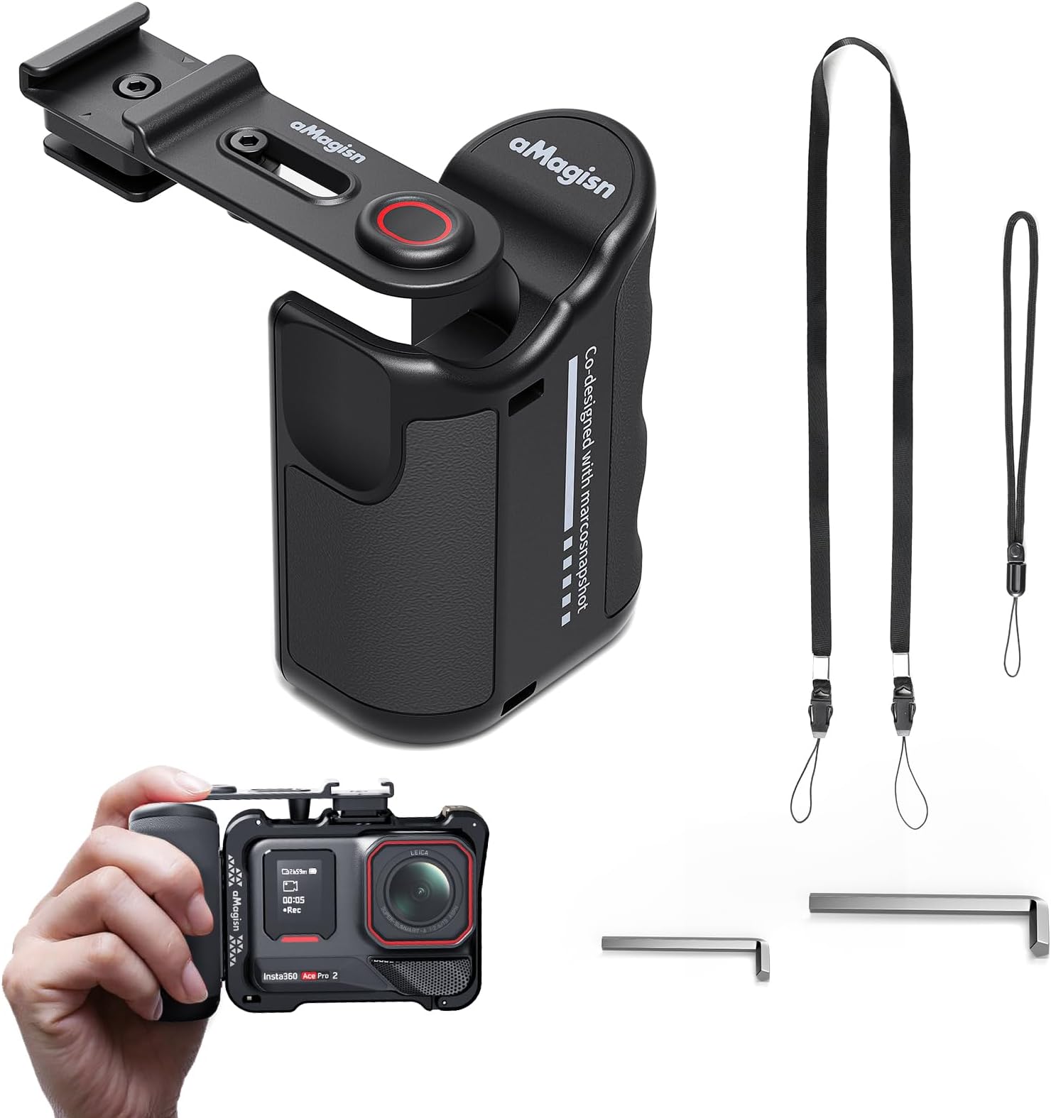 Xplorer Grip Kit Bundle for Insta360 Ace Pro2/Ace Pro/Ace,for DJI Action 5 Pro/4/3 and for Gopro Hero 13/12/10/9 Extended Holder Mount with Adjustable Shutter Button