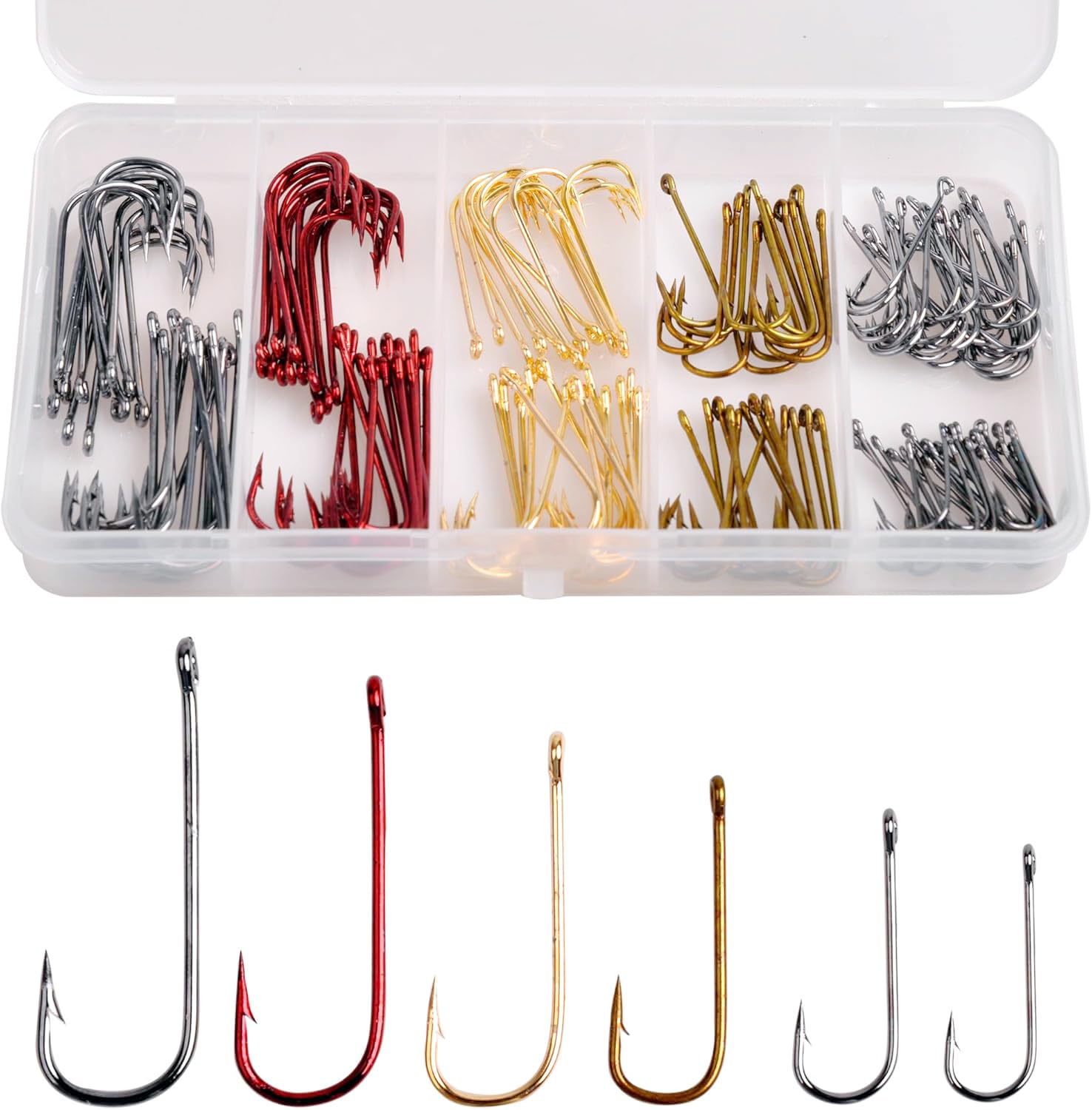 Crappie Panfish Fishing Hooks Aberdeen Hook Set,150pcs Fishing Hooks Long Shank Offset Crappie Hooks Light Wire Fish Hook Carbon Steel Bluegill Hooks Freshwater Bass Catfish Trout Mix Color Small Size