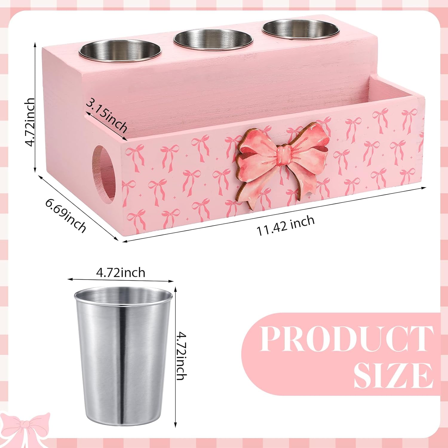 Pink Bow Hair Dryer Holder Wall Mounted Wooden Hair Dryer Holder Countertop Coquettish Preppy Bathroom Storage Accessories Decor Vanity Tools Bathroom Organizer for Curling Wand