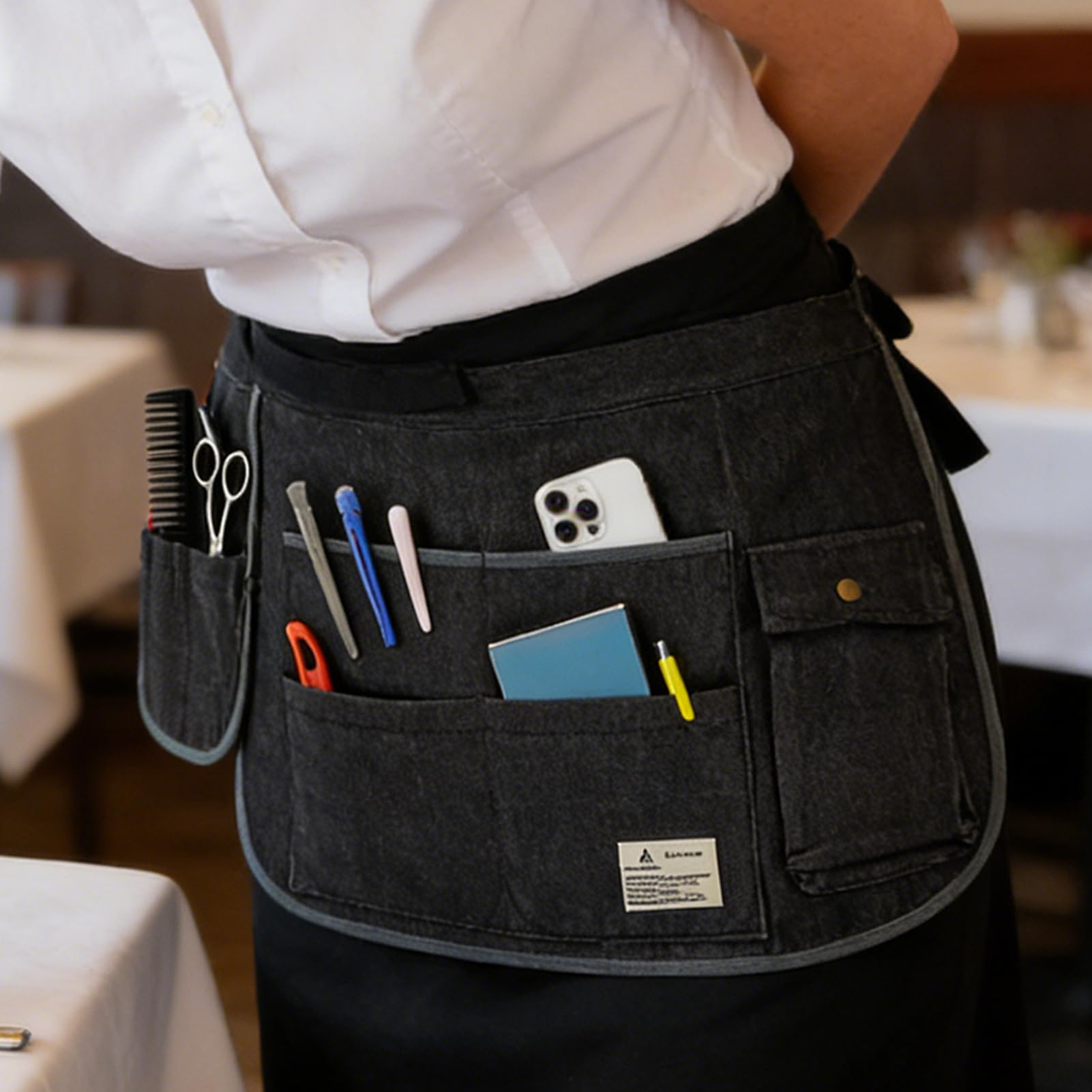 Grembiule da giardino, leggero, in denim, con cintura regolabile in vita e tasche, grembiule da lavoro durevole per cucinare, cucina, barbecue, all'aperto, uso domestico