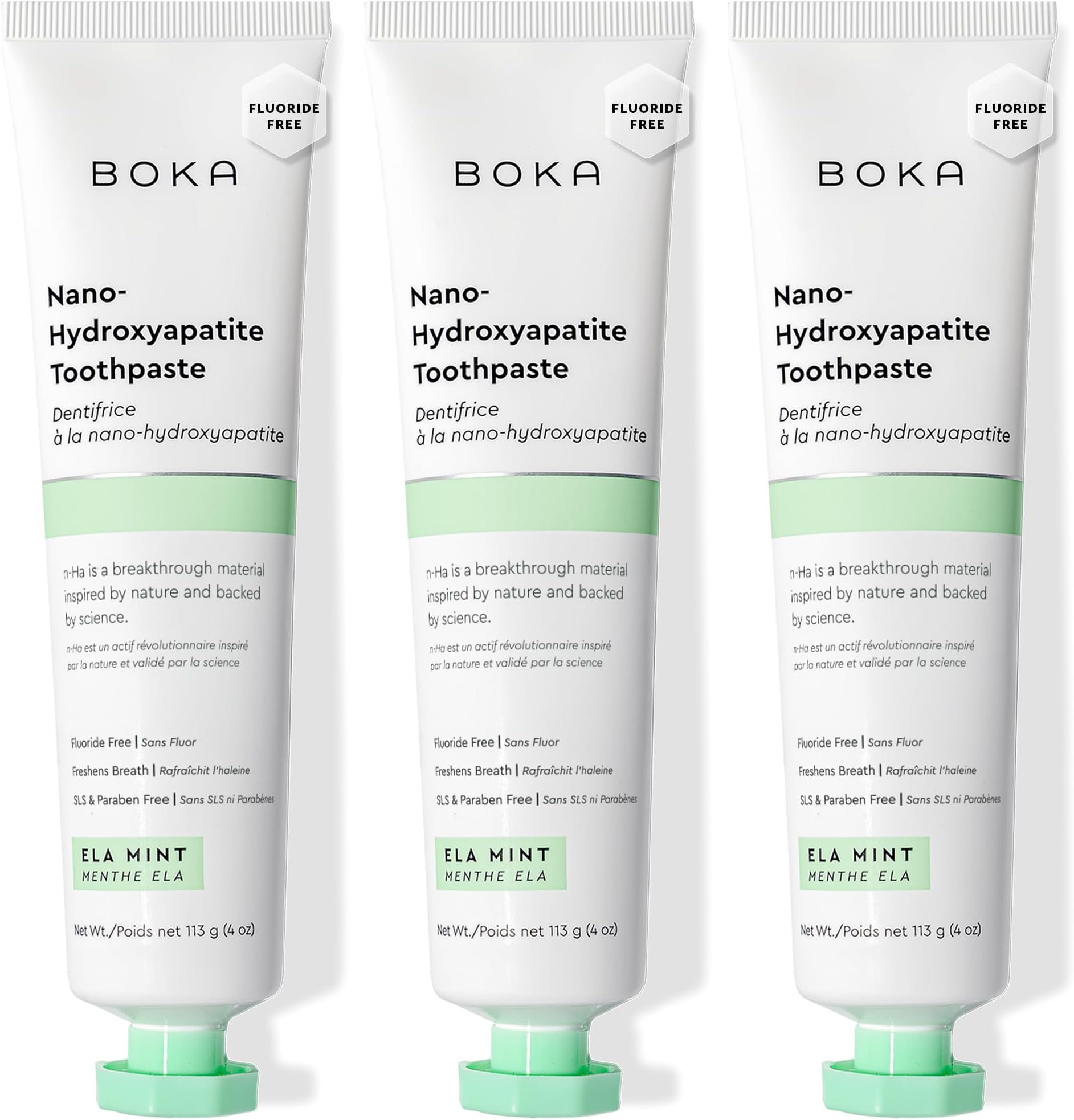 Fluoride Free Toothpaste, Nano Hydroxyapatite Toothpaste, Appropriate for Sensitive Teeth - for Adult Oral Care - Ela Mint Flavor, 4 Fl Oz 3Pk