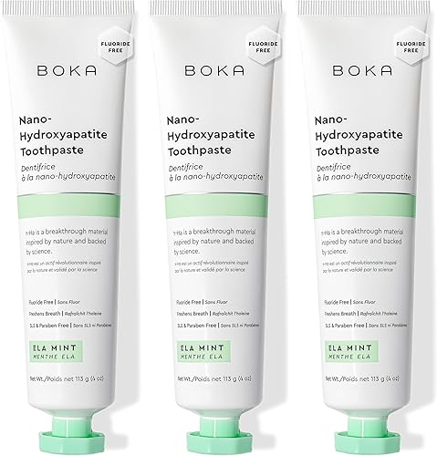 Boka Pasta de dientes sin flúor, pasta de dientes nano hidroxiapatita, adecuada para dientes sensibles, para adultos y niños, sabor a menta Ela, 4