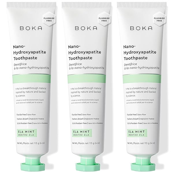 Boka Fluoride Free Toothpaste, Nano Hydroxyapatite Toothpaste, Appropriate for Sensitive Teeth - for Adult, Kids Oral Care - Ela Mint Flavor, 4 Fl Oz 3Pk US Manufactured
