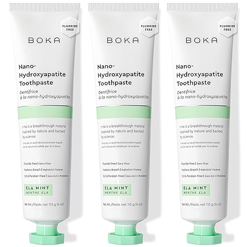 Boka Fluoride Free Toothpaste, Nano Hydroxyapatite Toothpaste, Appropriate for Sensitive Teeth - for Adult, Kids Oral Care - Ela Mint Flavor, 4 Fl Oz 3Pk US Manufactured