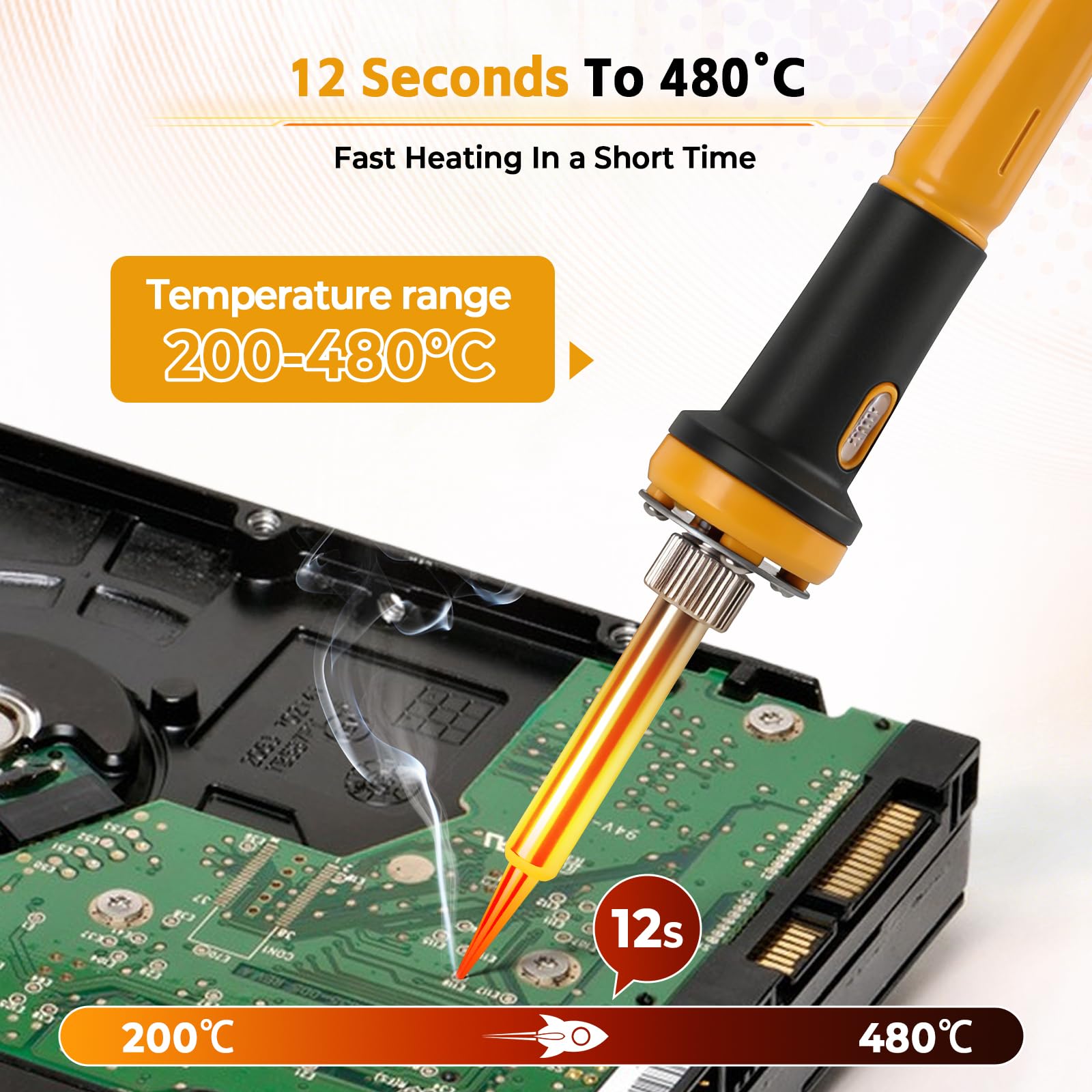 Estación de soldadura con batería para baterías DEWALT de 18 V/20 V, kit de soldadura de 60 W con pantalla digital, control de temperatura de 200 – 480 °C, calentamiento rápido, 5 puntas de soldadura