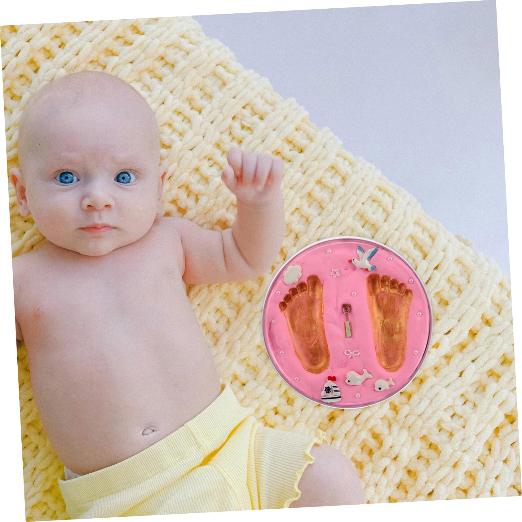 Milisten boue de main de bébé kit d' cadre photo bébé de main Cadre d'image pour bébé tampon encreur de bébé enregistrement fer rose