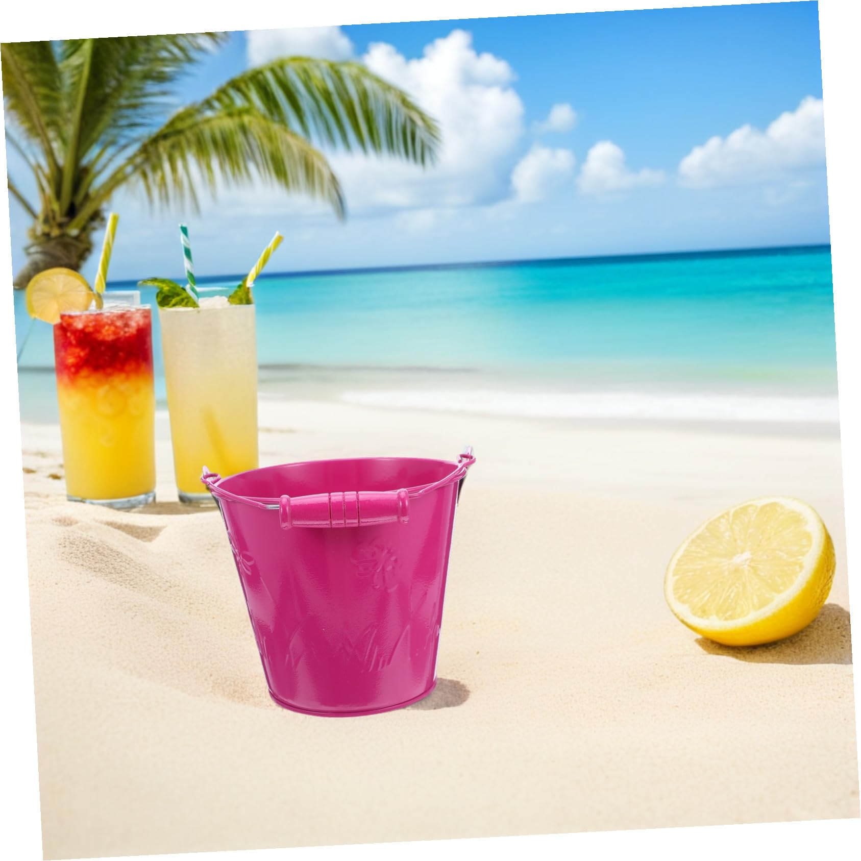 Hohopeti Jouet de Plage Seau en Fer 6pcs Poignée Bois pour Garçon et Filles
