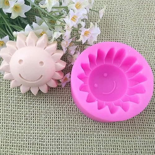 Miniatura 3 de Molde de silicona para jabón de cara sonriente del sol, molde de caramelo de chocolate con flores de sol, herramienta de decoración de pasteles de