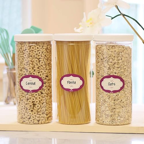 Miniatura 3 de DilaBee Tarros de plástico vacíos transparentes de 80 onzas de alto con tapas de rosca y etiquetas, paquete de 3 recipientes cilíndricos de plástico