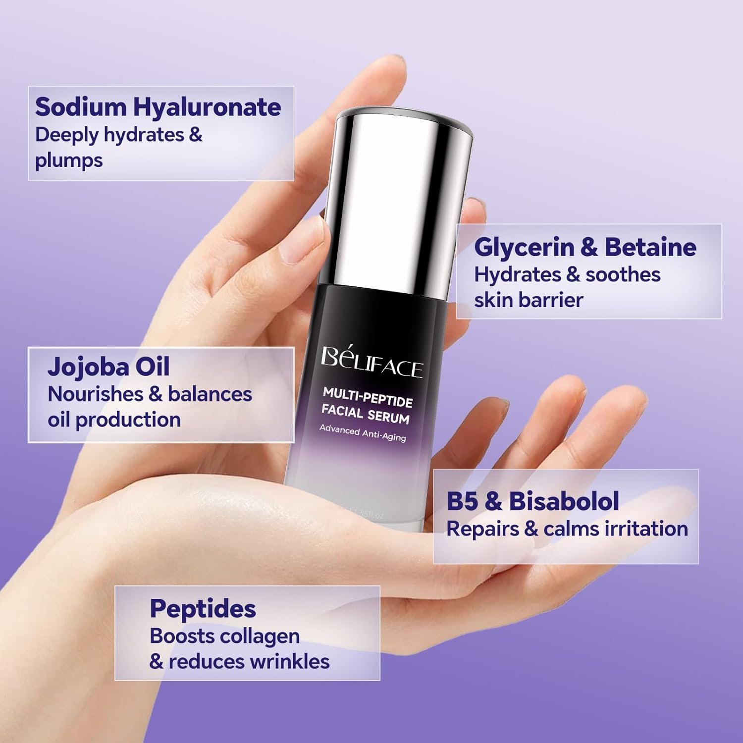 Peptides Serum with Hyaluronic Acid for Fine Lines and Wrinkles, Collagen Boosting Hydrating Serum, Anti-aging for All Skin Types, Fragrance Free, 1.35 Fl. Oz - Image 3