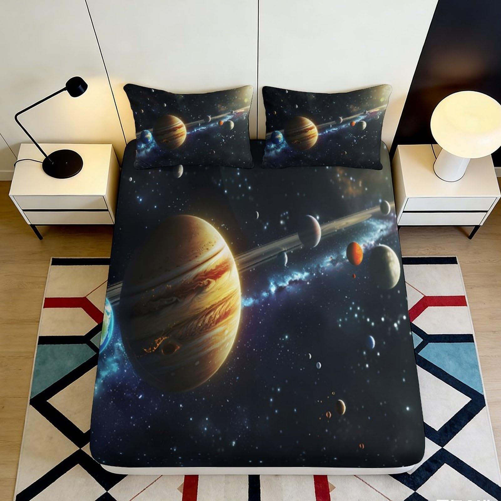 Pnayamiorkfel Style-8 3D Printed Solar System Fitted Sheet Microfiber Soft Breathable Cosmic Planets Mattress Cover For Bedroom Dorm Decor 90X200x25cm