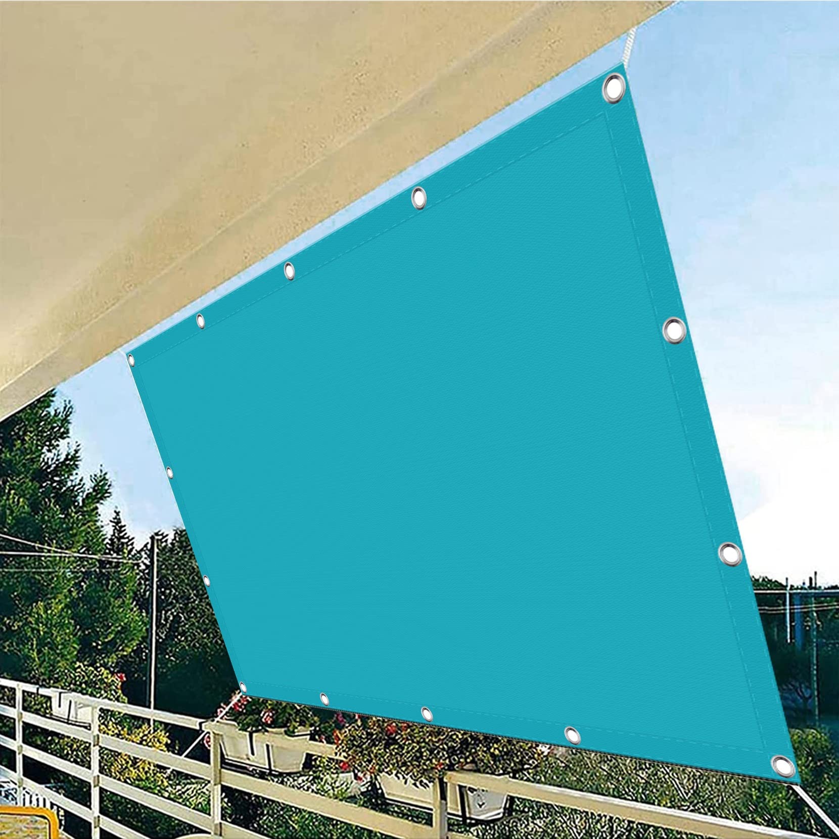 WQPMNYG 3.8 x 4 m Shade Sail, Breathable Canopy, UV Resistant Outdoor Awning for Garden, Balcony, Terrace - Blue Sun Shade Tarp