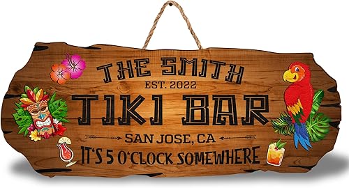 Miniatura 16 de Artsy Woodsy Letrero de madera personalizado con estampado de barra Tiki (no tallado ni neón), decoración de verano, letrero de piscina, patio
