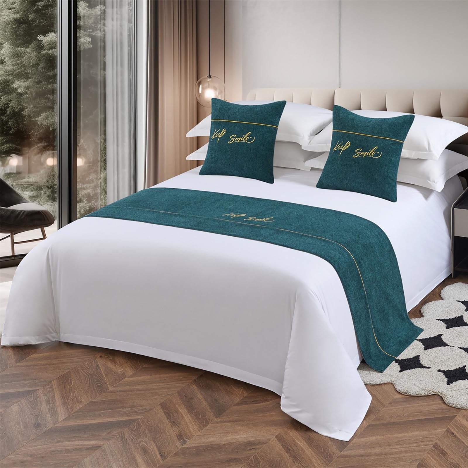 Bed Runners Black, Solid Color Lines Bed Scarves For Foot Of Bed, Simple Soft No Fading Bed End Towel For For Queen Double Single King Size Bed Decorative Protection(Green,50*180cm for 120cm Bed)