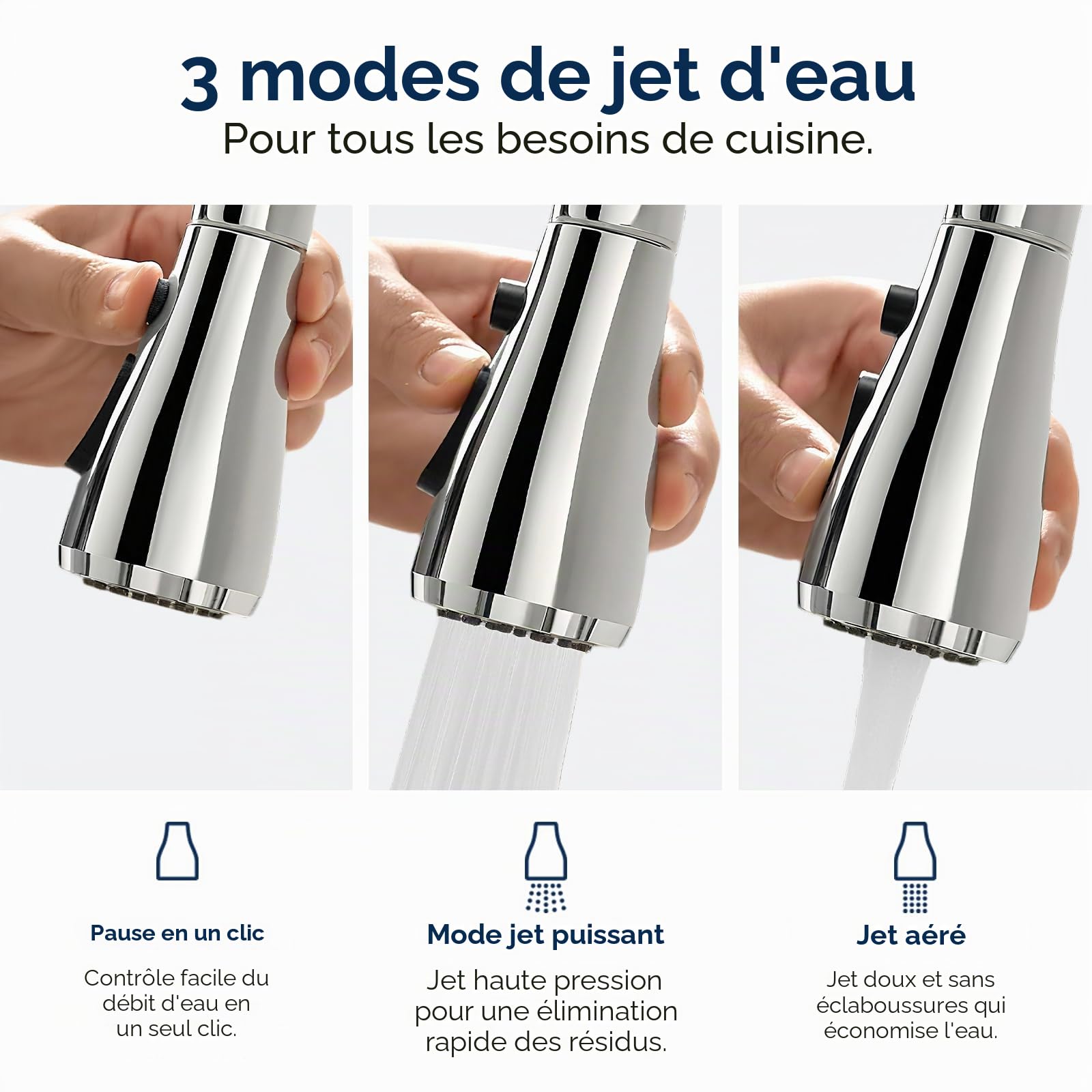 SURFOU Robinet Cuisine, Pulvérisateur Extractible 2+1 Modes, Rotatif à 360°, Mitigeur Chaud et Froid à Haute Pression en Acier Inoxydable, Design Moderne, Facile à Installer, Durable
