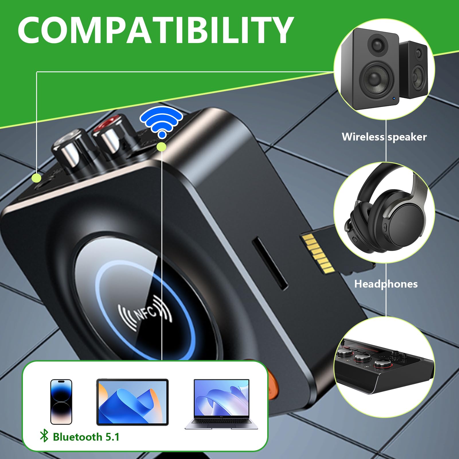 Recepteur Bluetooth 5.3, Adaptateur Bluetooth Avec Rca 3,5 Mm Jack Aux, Stereo Audio Hifi Receiver Pour Voiture, Smartphone, [J156] - TV Son Photo