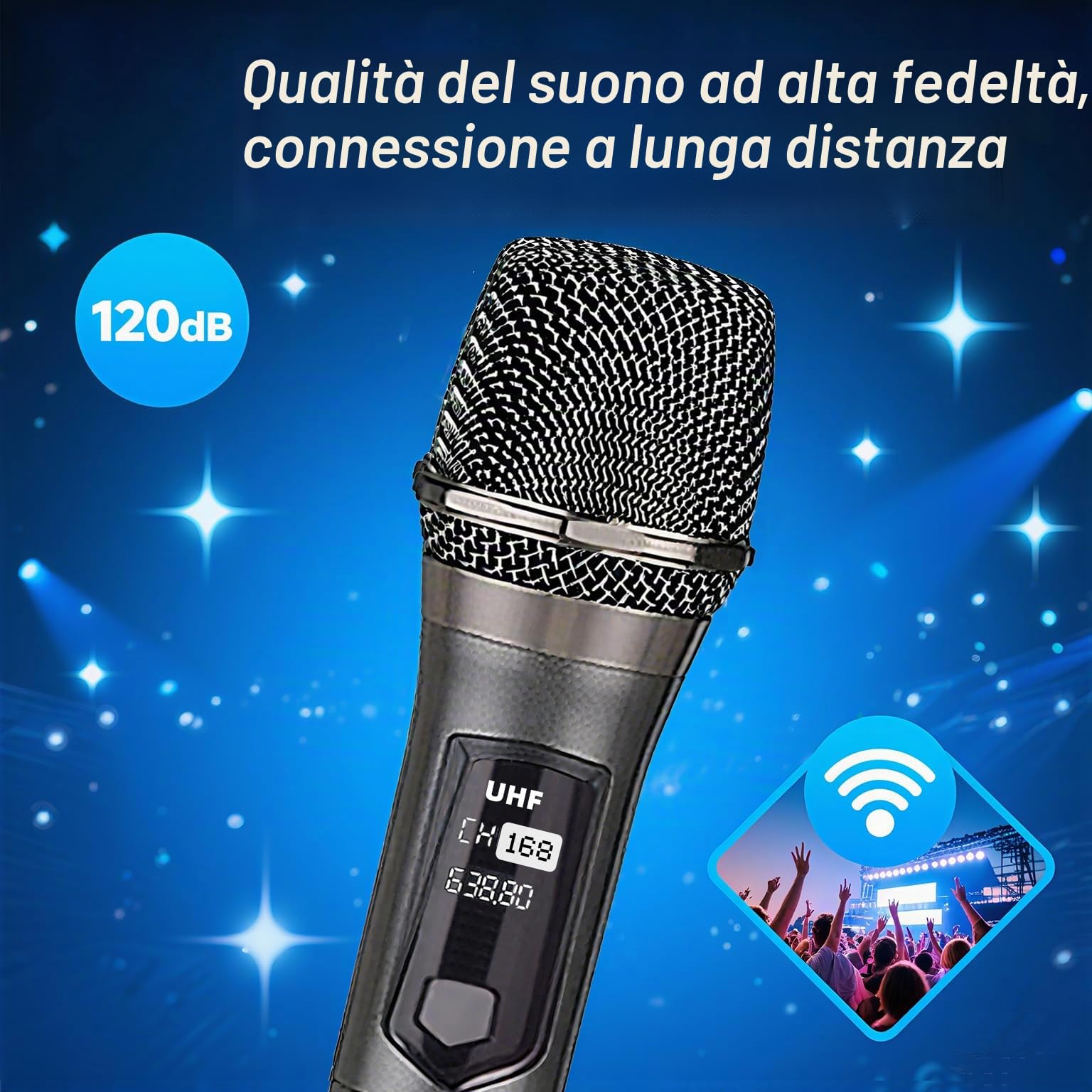 Sistema microfono portatile wireless professionale con ricevitore ricaricabile e uscita da 3,5 mm, frequenza fissa, per DJ, eventi in chiesa e karaoke (68)
